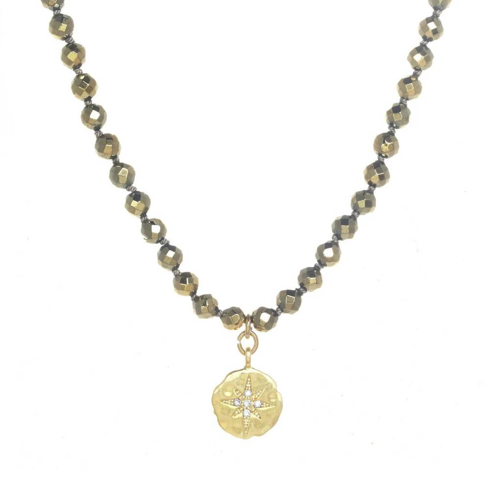 NEW RACHEL REINHARDT women's pyrite necklace in gold